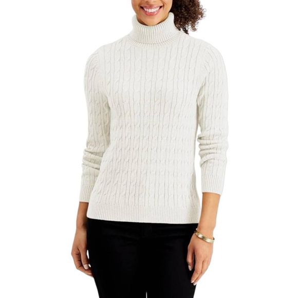 Xray Jeans Off White Cableknit Turtleneck Sweater Large Chunky Fall Winter Cream - Picture 1 of 11